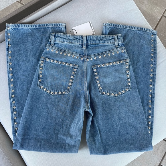 NWT Reformation Cary High Rise Slouchy Wide Leg Studded Jeans Chesapeake Blue 24 - Picture 5 of 14